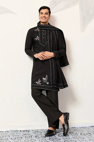 Black Stylish Trending Kurta with Dupatta for Mens Wear Clothsvilla