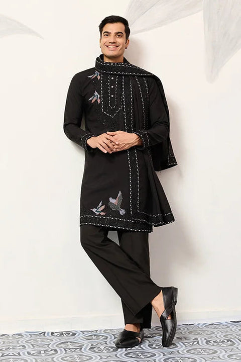 Black Stylish Trending Kurta with Dupatta for Mens Wear Clothsvilla Main image