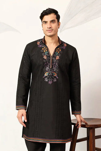 Party Wear Black V Neck Style Kurta Pant for Mens Wear Clothsvilla