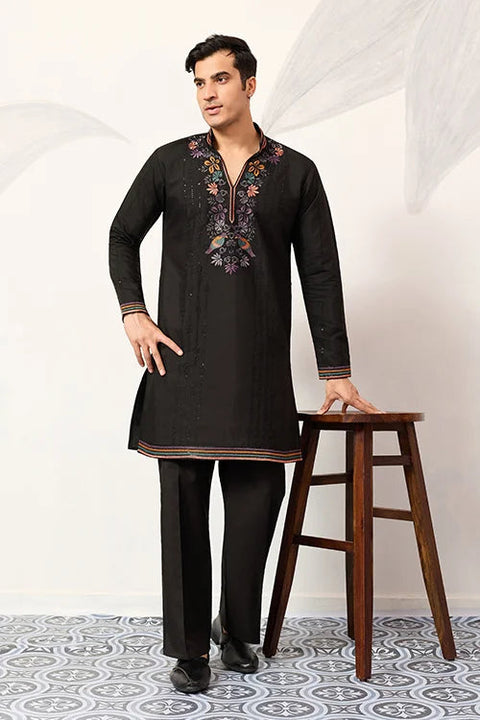 Party Wear Black V Neck Style Kurta Pant for Mens Wear Clothsvilla Main image