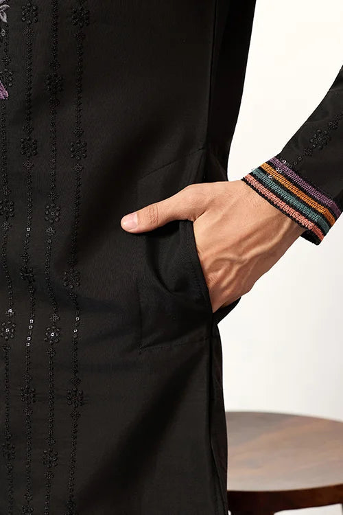 Party Wear Black V Neck Style Kurta Pant for Mens Wear Clothsvilla