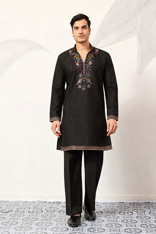 Party Wear Black V Neck Style Kurta Pant for Mens Wear Clothsvilla