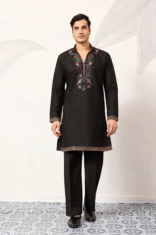 Party Wear Black V Neck Style Kurta Pant for Mens Wear Clothsvilla