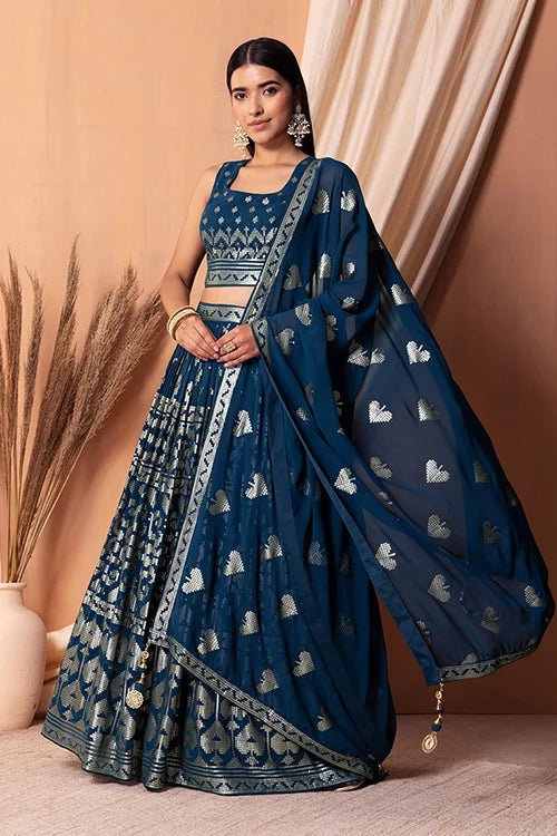 Blue Bollywood Lehenga Choli with Sequins & Embroidery Clothsvilla