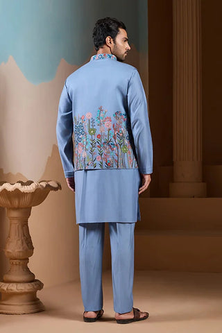 Vibrant Sky Blue Koti Kurta Pajama for Mens Outfits Clothsvilla
