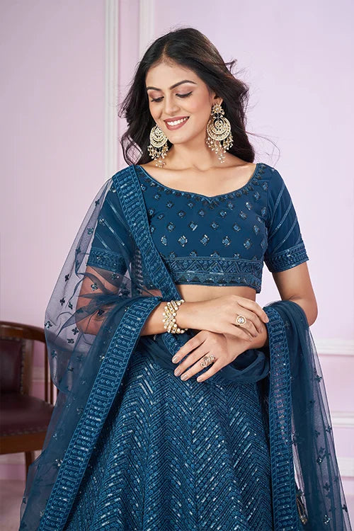 Stylish Blue Georgette Lehenga Choli with Net Dupatta Secondary image