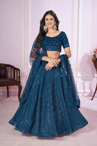 Stylish Blue Georgette Lehenga Choli with Net Dupatta Clothsvilla