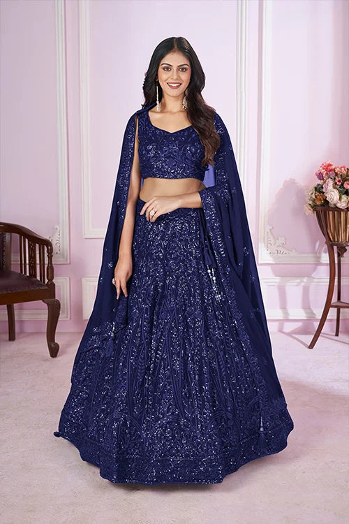 Stylish Blue Lehenga Choli with Georgette Blouse & Dupatta Clothsvilla Main image