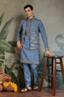 Load image into Gallery viewer, Blue Gray Open Koti Style Full Kurta Pajama Set for Men Clothsvilla