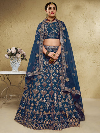 Blue Art Silk Lehenga Choli with Zari & Sequin Embroidery ClothsVilla