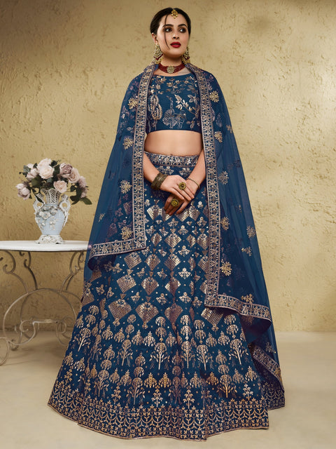 Blue Art Silk Lehenga Choli with Zari & Sequin Embroidery ClothsVilla Main image