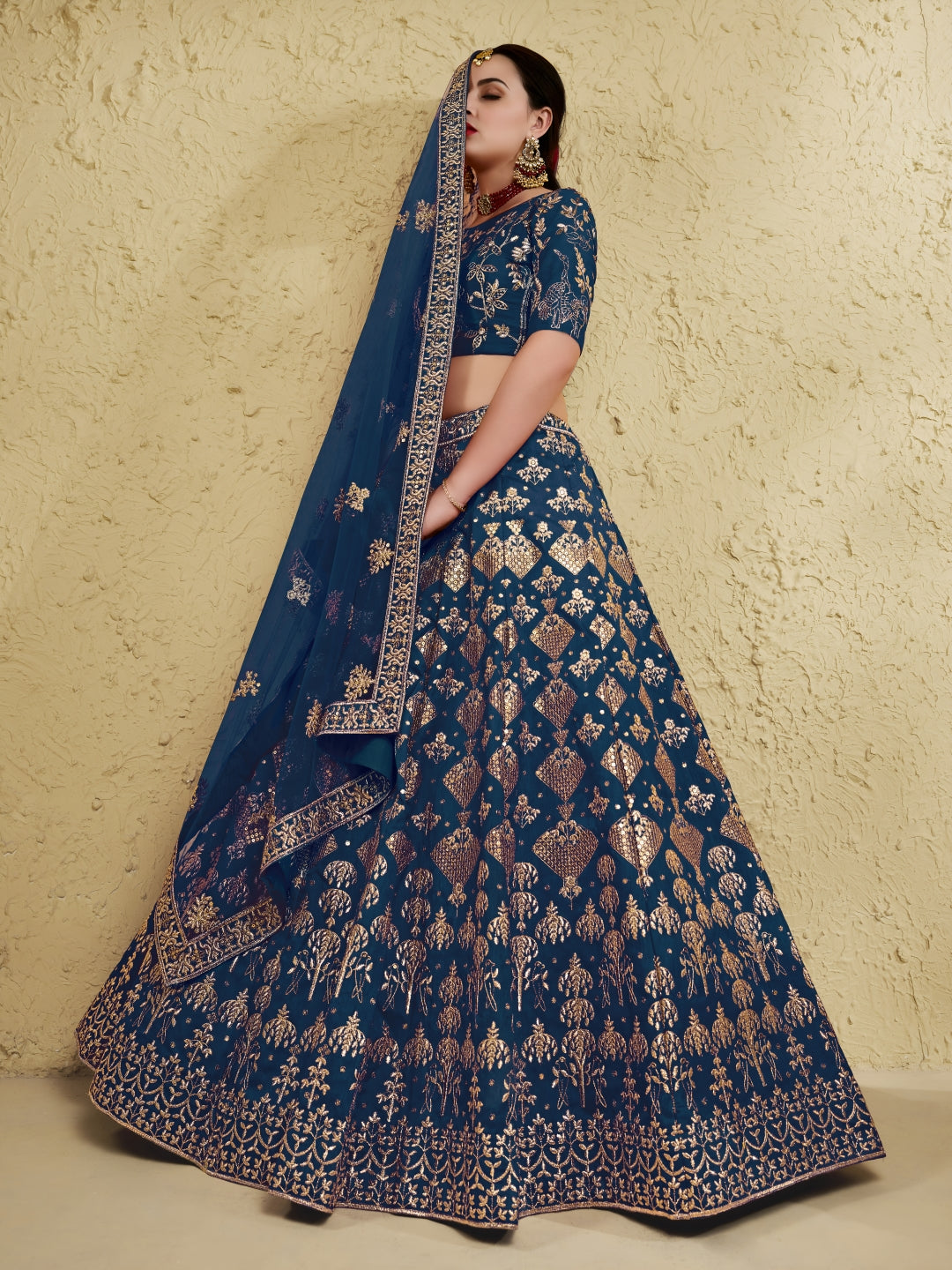 Blue Art Silk Lehenga Choli with Zari & Sequin Embroidery ClothsVilla