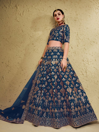 Blue Art Silk Lehenga Choli with Zari & Sequin Embroidery ClothsVilla