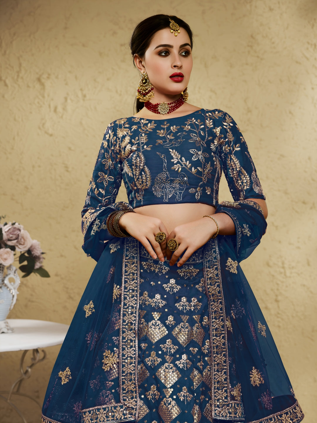 Blue Art Silk Lehenga Choli with Zari & Sequin Embroidery ClothsVilla
