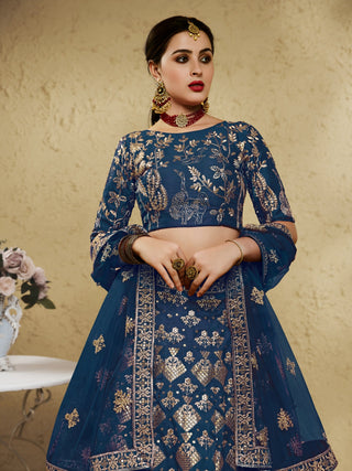 Blue Art Silk Lehenga Choli with Zari & Sequin Embroidery ClothsVilla