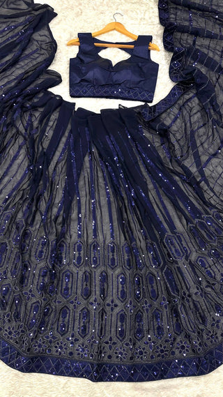 Blue Georgette Saree with Sequins, Thread & Dori Work with Japan Satin Blouse Piece ClothsVilla