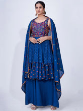 Load image into Gallery viewer, Blue Mirror Work Multi Embroidery Chiffon Palazzo Suit Clothsvilla