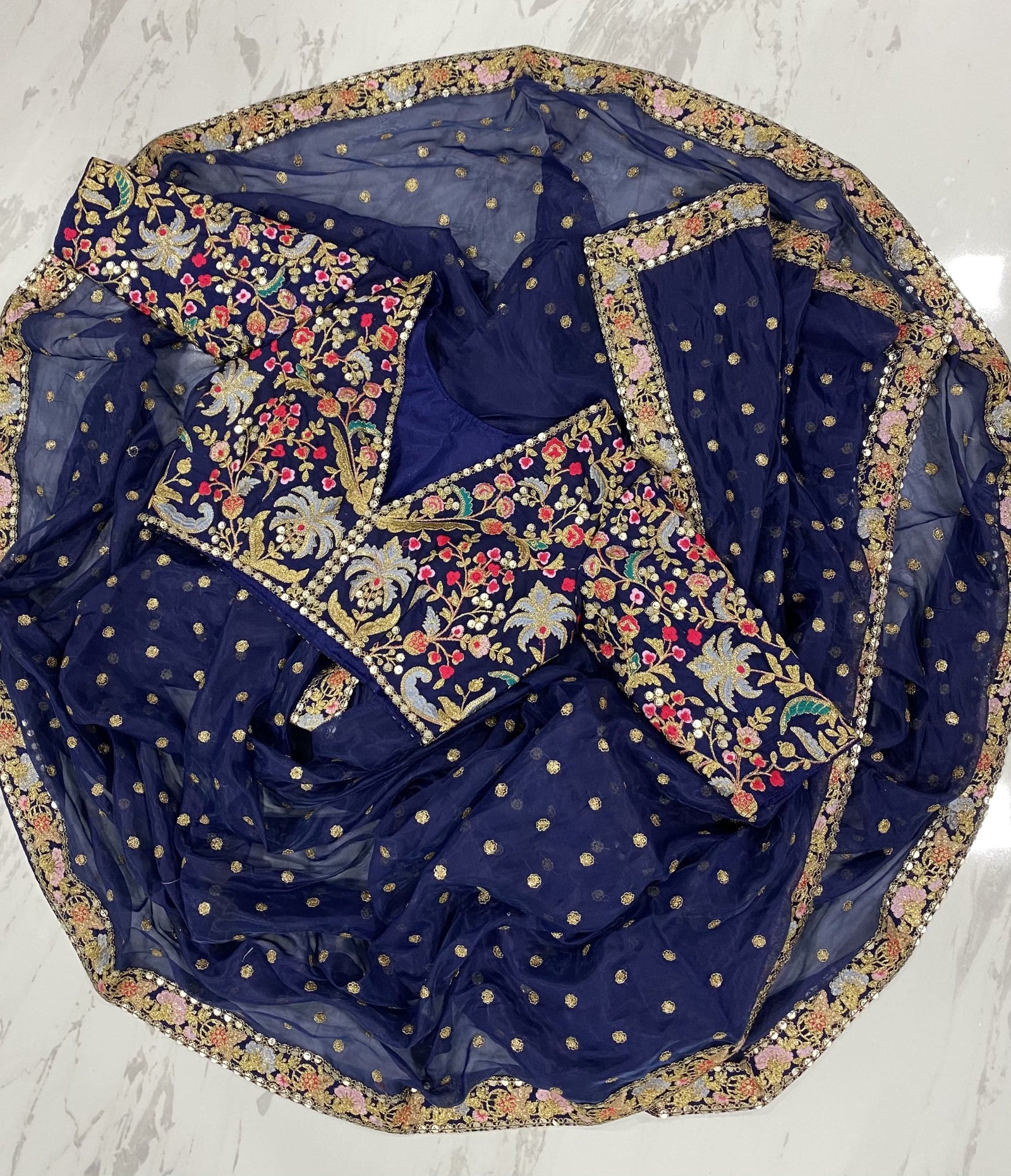 Blue Organza Saree with Zari, Thread & Sequins Work Unstitched Bangalori Silk Blouse ClothsVilla