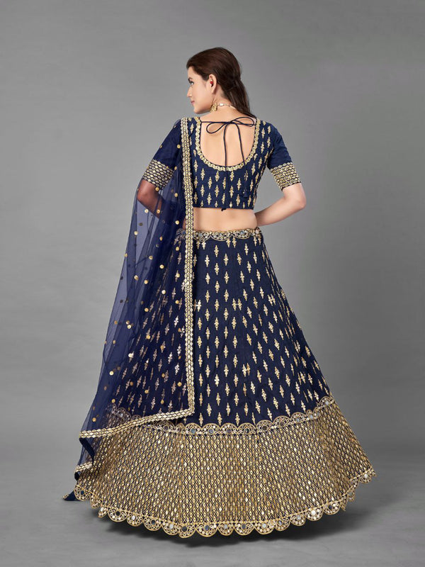 Blue Regal Banglori Silk Lehenga Set with Heavy Zari, Foil & Real Mirror Work ClothsVilla