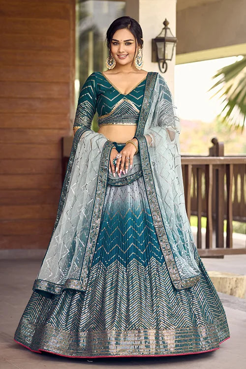 Blue Thread With Sequins Embroidery Work Lehenga Choli Clothsvilla