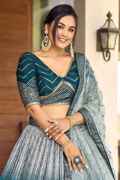 Blue Thread With Sequins Embroidery Work Lehenga Choli Clothsvilla