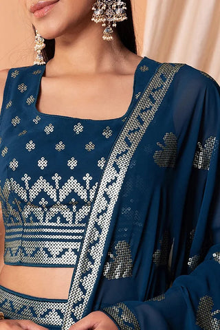 Blue Bollywood Lehenga Choli with Sequins & Embroidery Clothsvilla
