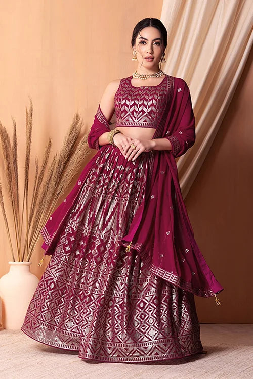 Dark Pink Georgette Lehenga Choli with Sequins Work Clothsvilla Main image