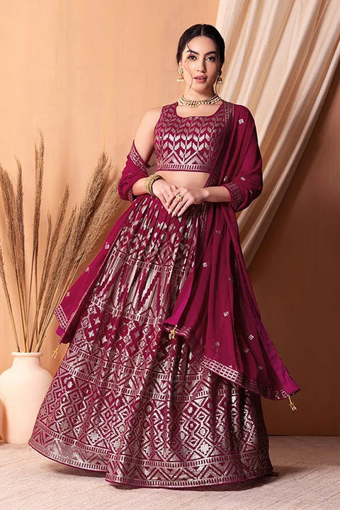 Dark Pink Georgette Lehenga Choli with Sequins Work Clothsvilla Main image