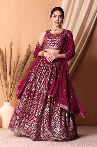 Dark Pink Georgette Lehenga Choli with Sequins Work Clothsvilla
