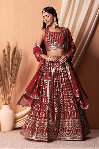 Maroon Georgette Lehenga Choli with Sequins Work Clothsvilla