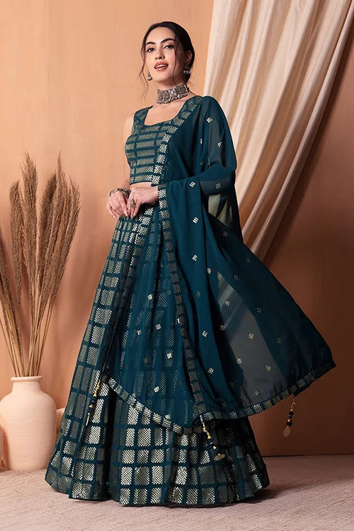 Teal Blue Bollywood Georgette Lehenga Choli Online Clothsvilla Main image