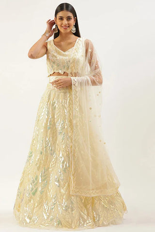 Yellow Soft Net Lehenga Choli with Thread Embroidery Clothsvilla