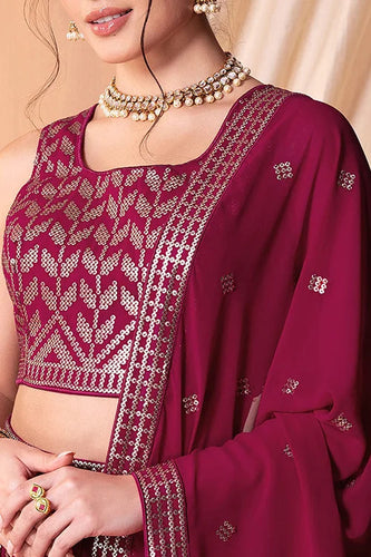 Dark Pink Georgette Lehenga Choli with Sequins Work Clothsvilla