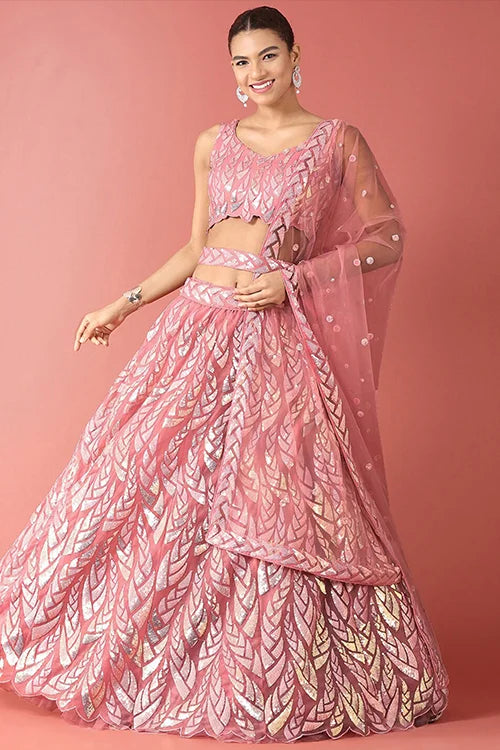 Elegant Pink Bollywood Lehenga Choli with Sequins Embroidery Clothsvilla Main image