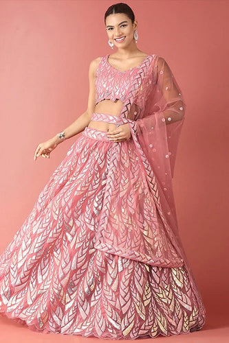 Elegant Pink Bollywood Lehenga Choli with Sequins Embroidery Clothsvilla