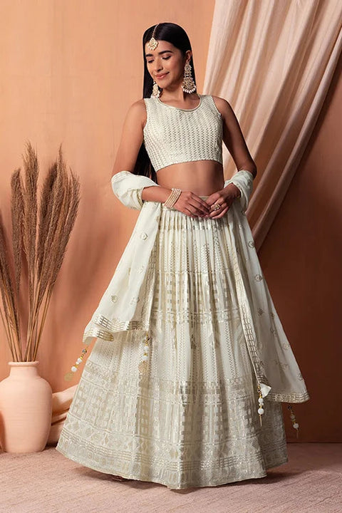 White Bollywood Georgette Lehenga Choli with Sequins Clothsvilla Main image