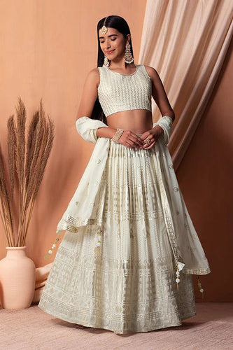 White Bollywood Georgette Lehenga Choli with Sequins Clothsvilla