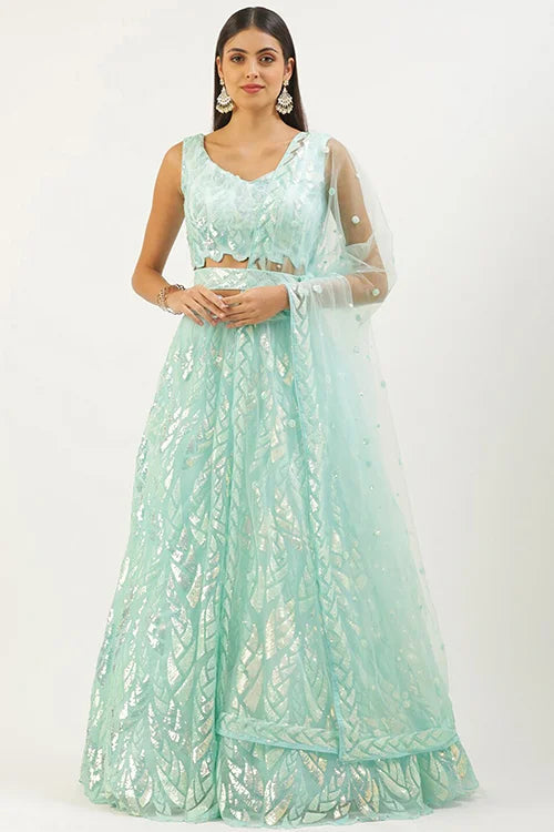 Bollywood Style Blue Lehenga Choli with Thread Embroidery Clothsvilla