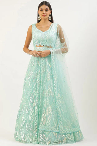 Bollywood Style Blue Lehenga Choli with Thread Embroidery Clothsvilla