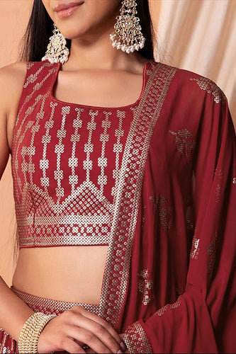 Maroon Georgette Lehenga Choli with Sequins Work Clothsvilla