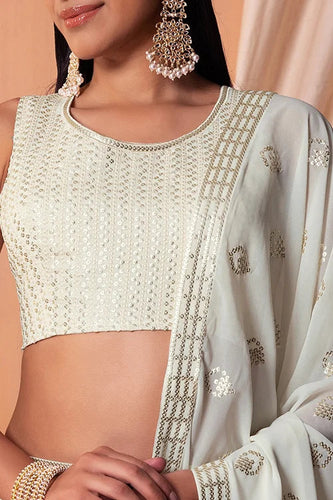 White Bollywood Georgette Lehenga Choli with Sequins Clothsvilla