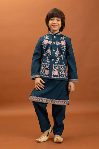 Bottle Green Kids Kurta Pajama with Koti Set Clothsvilla