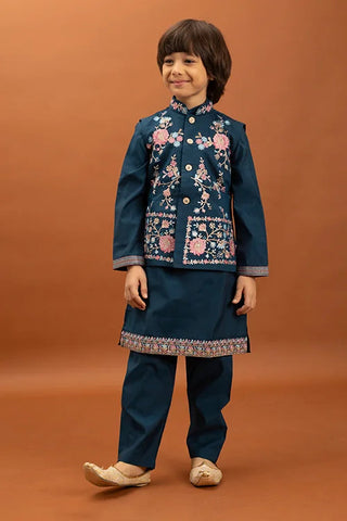 Bottle Green Kids Kurta Pajama with Koti Set Clothsvilla