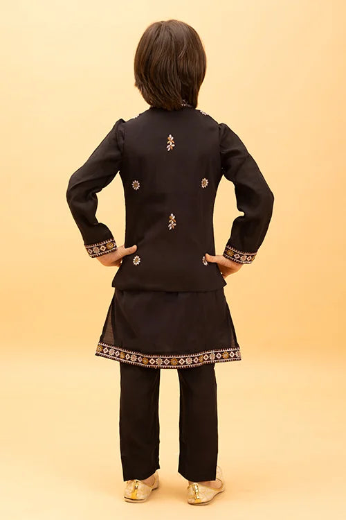 Premium Black Koti Kurta Set for Kids Boys 6-12 Years Clothsvilla