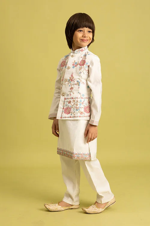 Traditional Wear White Koti Kurta Pajama for Boys Wear Clothsvilla