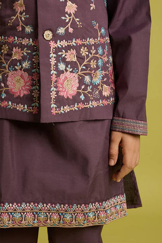 Premium Purple Kids Koti Kurta Pajama Set for Wedding Style Clothsvilla