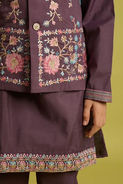 Premium Purple Kids Koti Kurta Pajama Set for Wedding Style Clothsvilla