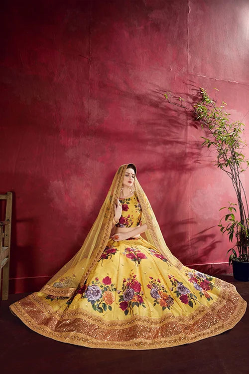 Branded  Wedding collection For Women Lehenga Choli Yellow Colour Clothsvilla