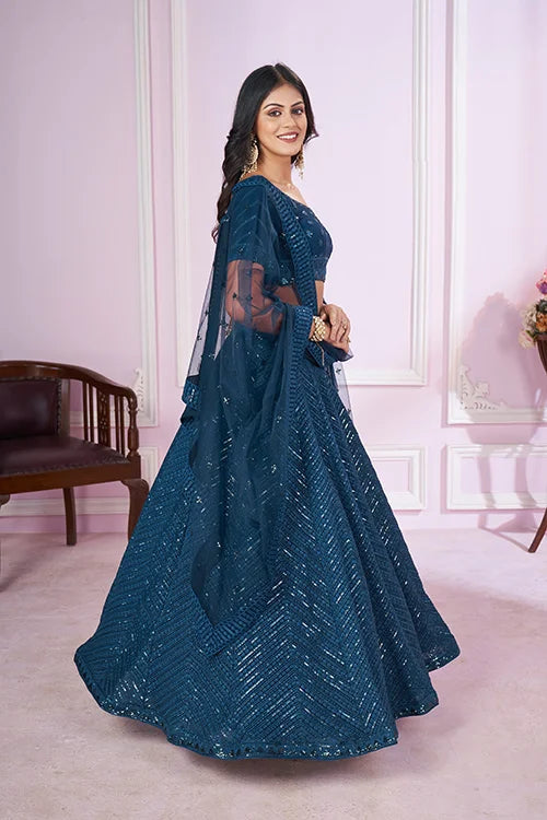 Stylish Blue Georgette Lehenga Choli with Net Dupatta Clothsvilla