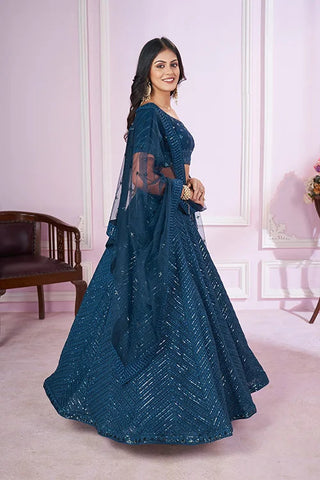 Stylish Blue Georgette Lehenga Choli with Net Dupatta Clothsvilla